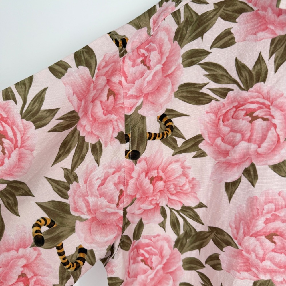 Team Wang‎ Design Mens Size 2 Pink Peony Tiger Tail Floral Flax Button Up Shirt - Picture 8 of 10